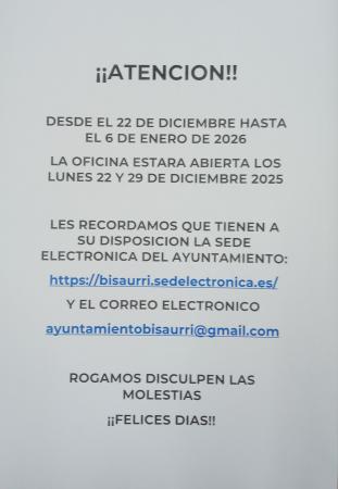 Horarios Oficina municipal Navidad