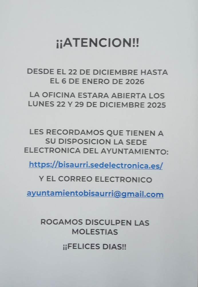 Imagen Horarios Oficina municipal Navidad